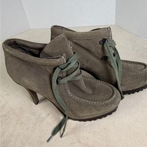 Ash Women's Taupe Suede Heeled Boots with Green Laces